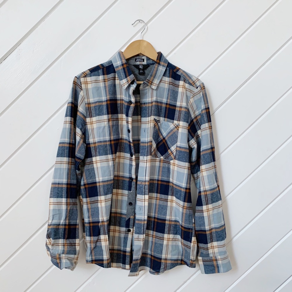 VOLCOM blue and brown flannel, M